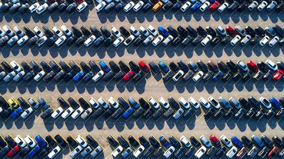Rows Of Cars In A Large Parking Lot Aerial View