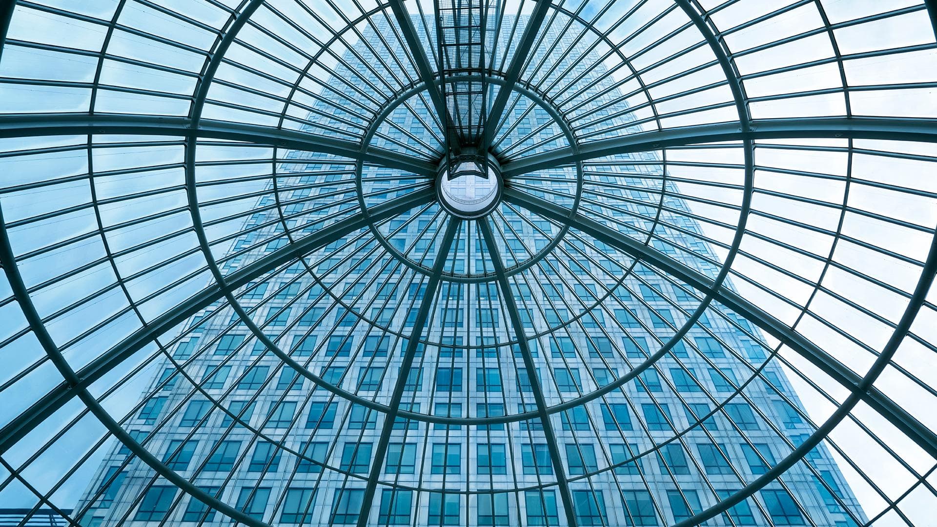 Modern Office Building Seen Through Glass Roof, London, UK