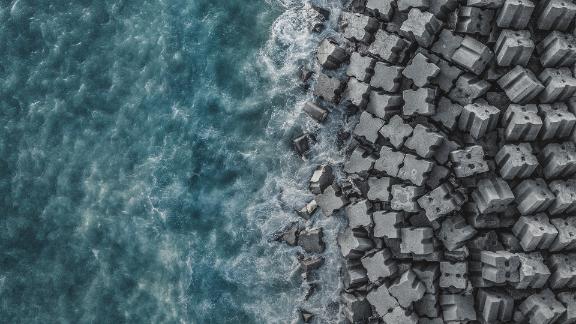 Drone shot of a costal defence, Liguria, Italy